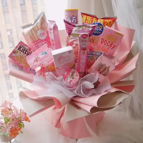 爱彤 鲜花速递零食大礼包花束成品 巧克力真知棒花束 生日礼物送女