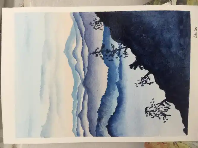 风景水彩画《远山》 - 简书
