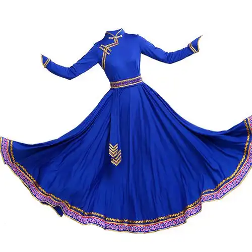 新款蒙古舞蹈服女装少数民族演出服装大摆裙成人蒙族舞表演服长款