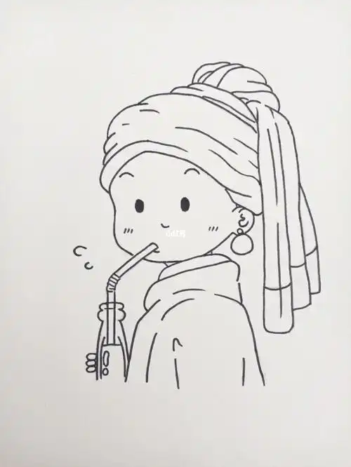 笔画简笔画插画教程珍珠耳环绘画简q版名画简笔画世界名画临摹简笔画