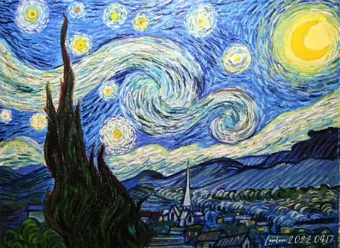 油画棒临摹梵高系列星月夜