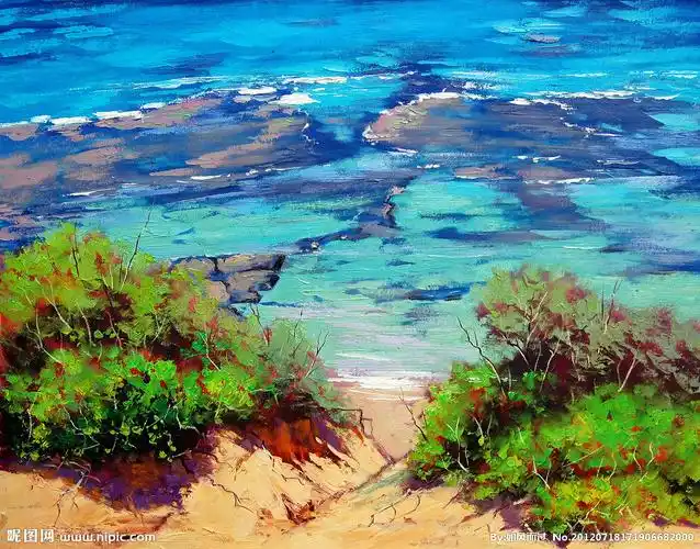 油画海滩景色图片