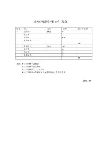 金刚砂耐磨地坪报价单