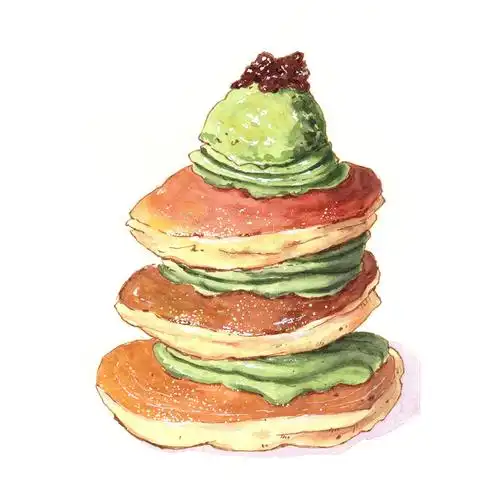 水彩美食抹茶松饼
