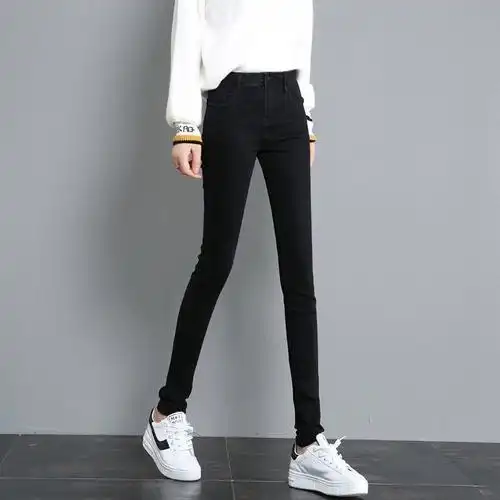 牛仔裤女高腰韩版黑色小脚裤弹力大码胖mm女装裤学生显瘦铅笔长裤