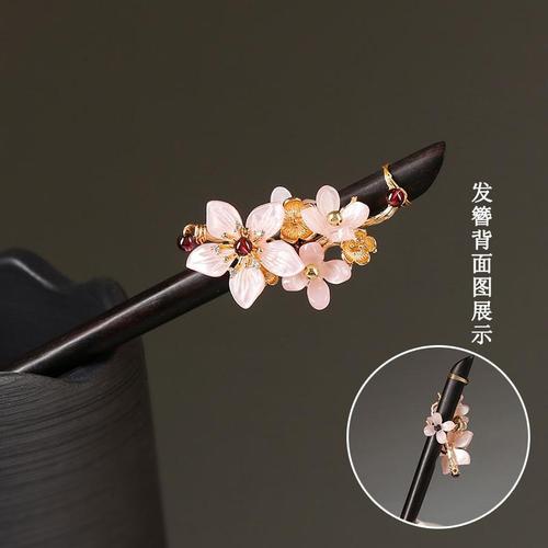 发簪古风简约现代日常盘发步摇双面簪子流苏中国风旗袍黑檀木簪女