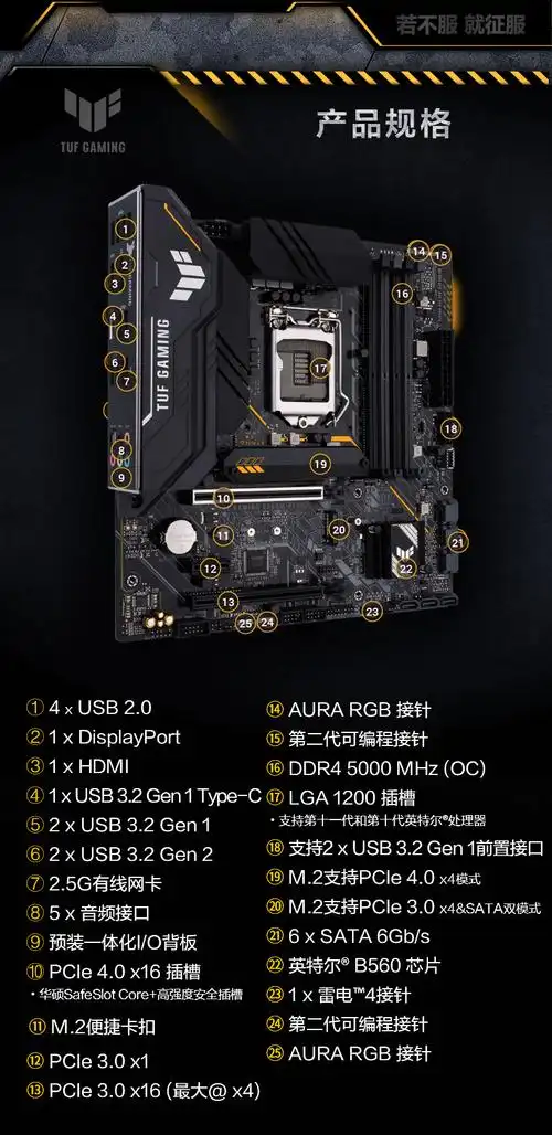 华硕asustufgamingb560mplus重炮手主板支持cpu11600kfb560重炮手b560