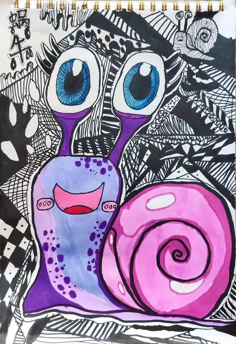 用最简单的线条,画一幅可爱的小蜗牛07#零基础学画画 #怎么 - 抖音