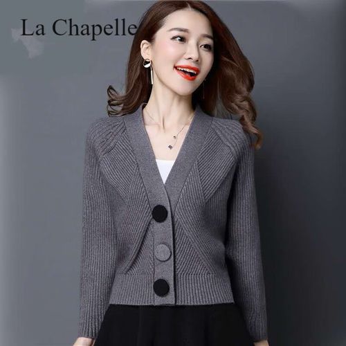 拉夏贝尔秋冬款宽松蝙蝠针织衫女新款开衫短款显瘦百搭毛衣外套长袖外