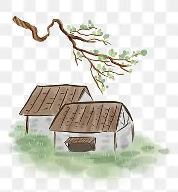 中国画 古代 村庄, 中国画古风房屋, 草地, 村庄 png和psd图片素材