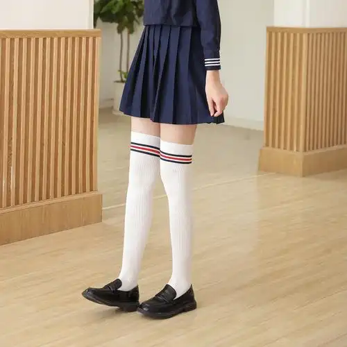 日系学生学院风大腿袜春秋款高筒三杠白过膝袜jk过膝盖长筒袜子女