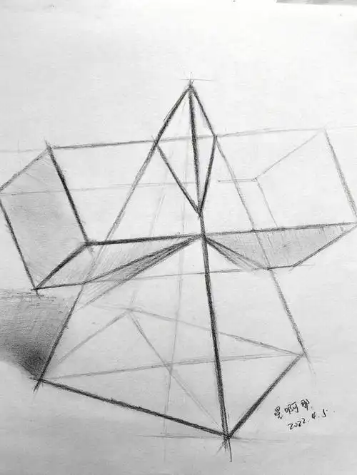 自学画方柱四棱锥穿插体