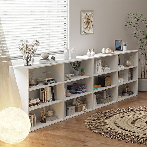 靠墙小书柜储物柜一体卧室飘窗木质开放式格子置物架阳台书架落地