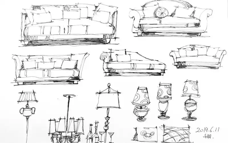 20190611145634家具组合单体室内手绘效果图绘制单体家具小品创意练习
