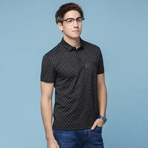 柒牌seven男装短袖t恤衫中年时尚波点翻领商务休闲polo衫