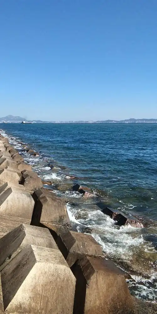 大连的海边,海水很清澈.
