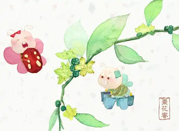 两只蜜蜂(水彩)——蜂蜜系列水彩插画