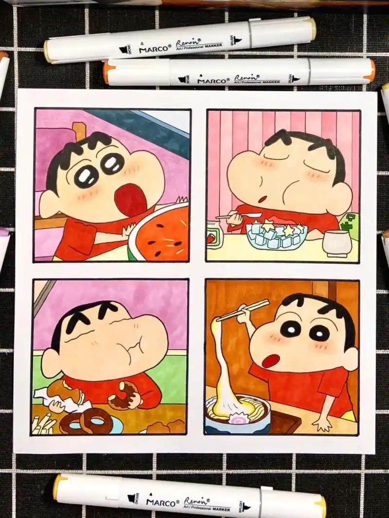 马克笔手绘丨蜡笔小新简笔画教程(含线稿) 16615蜡笔小新美食系列