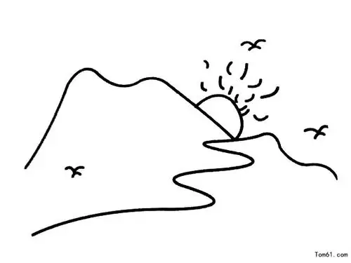 夕阳-简笔画图片-儿童资源网手机版