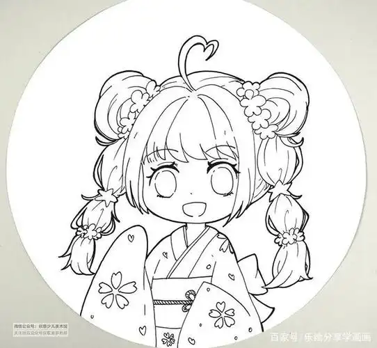 儿童画教程|初级卡通漫画人物画《樱花树下的小女孩》