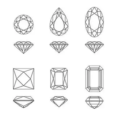钻石在顶视图和侧视图中切割线条图.矢量宝石形状.
