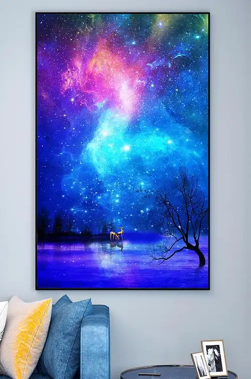 麋鹿与蓝色星空装饰画