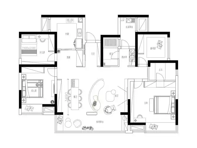 棠湖泊林城140平四居简约风格装修效果图