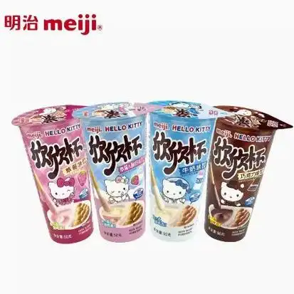 明治欣欣杯25g克6杯草莓牛奶酸奶巧克力蘸酱手指饼干儿童磨牙零食