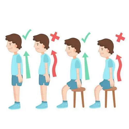 卡通人物驼背正确和错误站姿坐姿对比图图片免抠素材