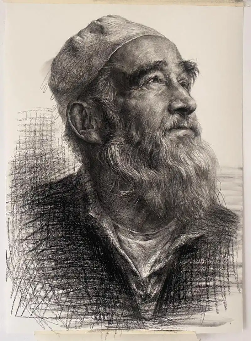 老人侧面#人物肖像 #素描 #画画 #美术生 #画室日常 - 抖音