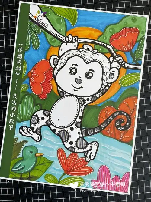 线描动物灵活的小猴子