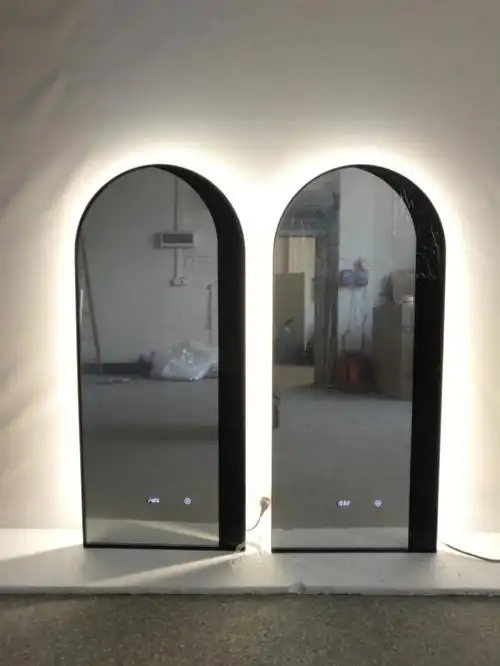 不锈钢电镀黑钛智能带时间背光灯镜化妆镜