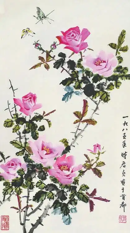 我在京瑞饭店"宏大"拍卖会上,得到一幅女画家时君贞所绘的《月季图》