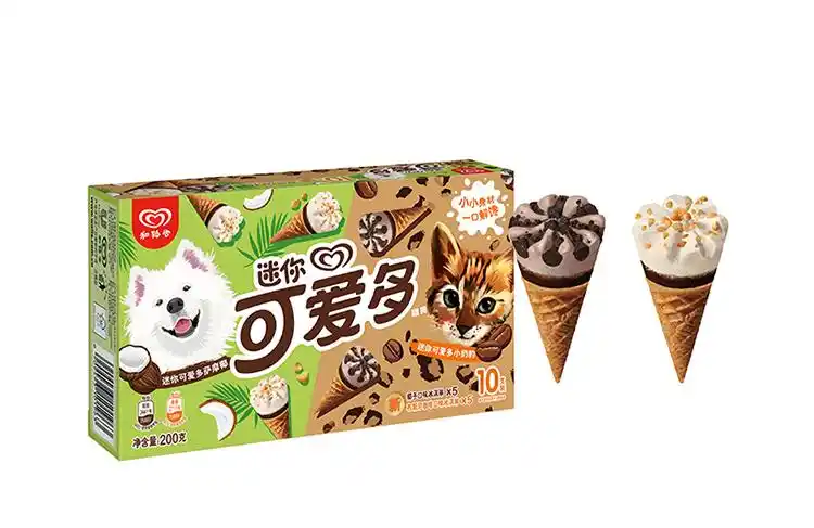 路雪迷你可爱多甜筒200g椰子布朗尼咖啡冰淇淋盒装雪糕 巧克力香草1盒