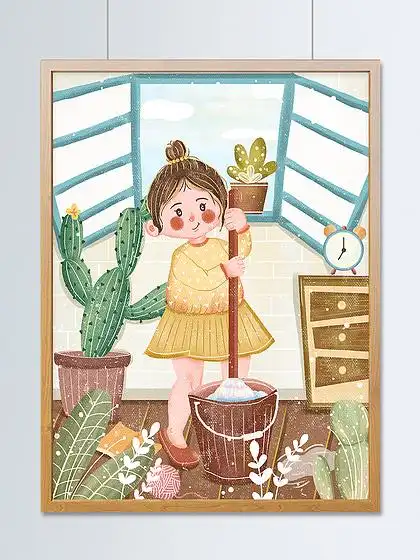 i>卡 /i> i>通 /i>扁平风格之居家打扫卫生插画