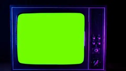 黑色背景上霓虹灯的老式旧电视绿屏正版超高清4k商用授权视频素材下载