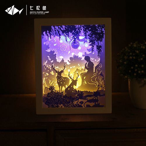 正品七忆鱼光影纸雕灯diy材料包手工刻制作成品礼物3d立体台灯叠