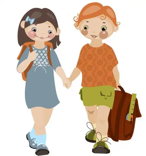 矢量快乐的卡通小学生图片-矢量背着书包的小学生素材-高清图片-摄影