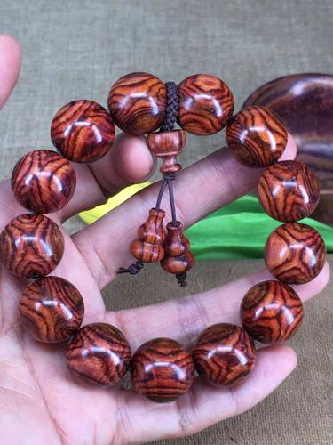 精品级海黄海南黄花梨男佛珠手串天眼鬼眼对眼虎皮纹1.8手串