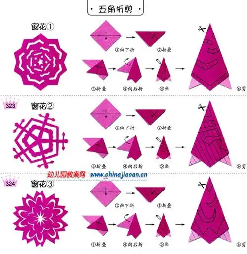 剪一个五角窗花_幼儿学剪纸图解教程