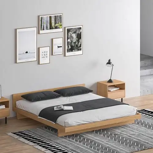 北欧实木小户型双人床简约现代主卧全木床极简日式原木色榻榻米