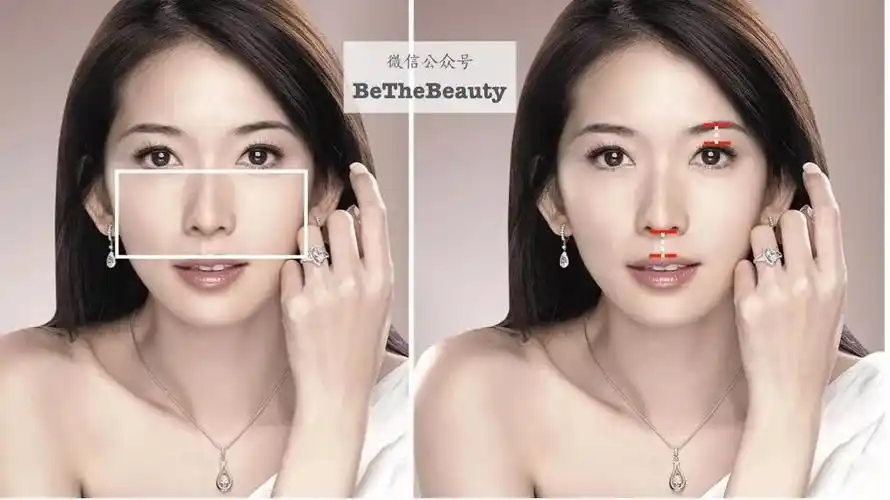 理想的比例状态,是眉眼距离和人中长度差不多 ▲左边是原图,右边换