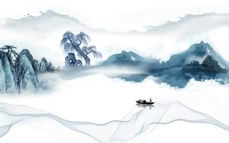 2.写意山水 中式水墨画 现代轻奢背景墙壁画