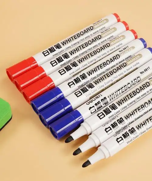 得力白板笔黑色6817 红蓝水性可擦笔 黑板写字大头笔 易擦记号笔