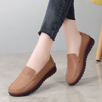 锦彩湾40-50岁中年女士妈妈平底女皮鞋春夏天穿的单鞋北京老布鞋牛筋