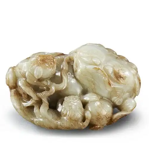 明白玉太狮少狮摆件