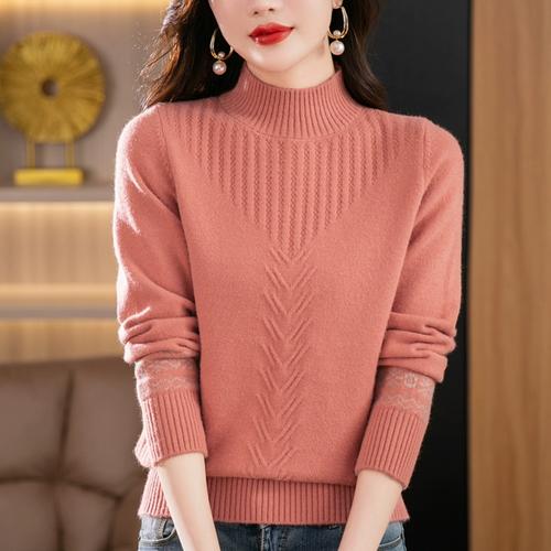 恒源祥羊毛衫女秋冬季加厚半高领中年妈妈毛衣宽松内搭针织打底衫