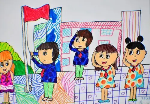 《升旗仪式》/少儿绘画作品/儿童画/网络美术馆_中国少儿美术教育网