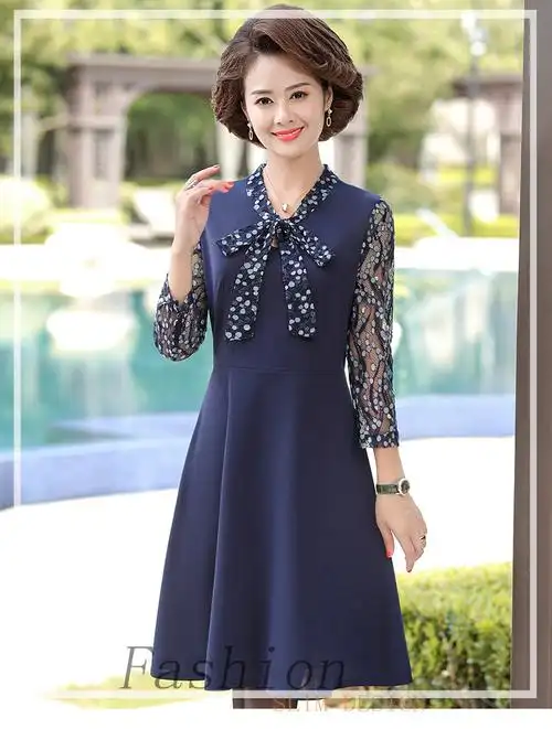 妈妈秋装新款连衣裙长袖五十岁中年女过膝长裙阔太太高贵洋气裙子