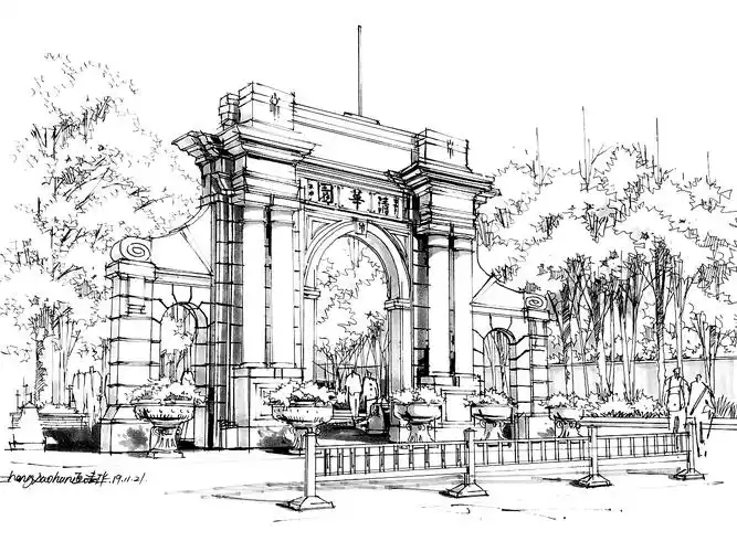 建筑手绘景观手绘北京清华大学